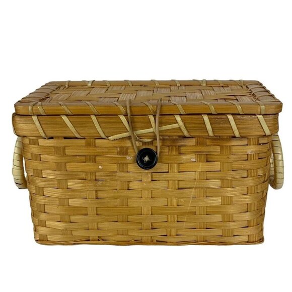 Woven Wicker Lidded Box for Index Cards Recipes Clippings Boho Farmhouse Storage - Picture 5 of 6